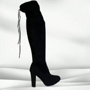 BLACK Suede-like Thigh Boots